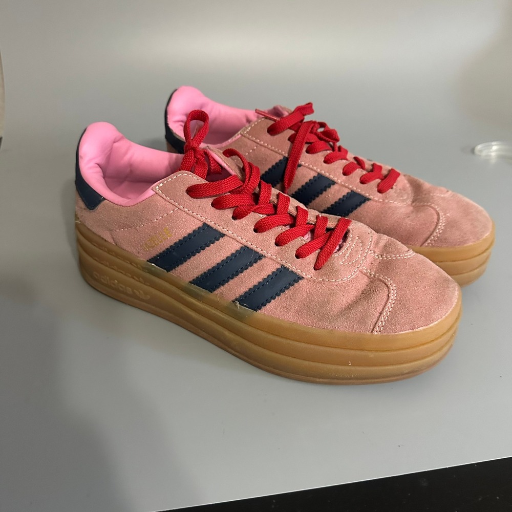 Adidas Gazelle Bold Pink Navy Red Suede Triple Platform Sneakers Womens 6.5β